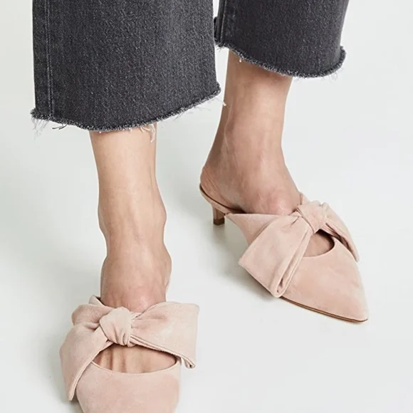 JOIE Caleah Peach Pink Suede Mules Kitten Heel Pointed Toe Sandal Leather Pumps - Picture 7 of 15